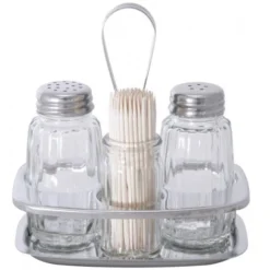 Contacto 5x Menage 3-teilig Zahnstocher, Salz Pfeffer, Aus Edelstahl 18/0, Hochglänzend, Mit