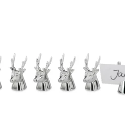 Null Tischkartenhalter-Garnitur 6-teilig, Rentier-/Hirsch-Kopf Inklusive 6 Namenskarten, Versilbert