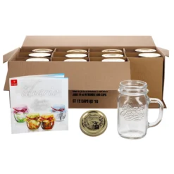 Null 12er Set Trinkglas Mit Henkel Und Deckel Original Quattro Stagioni Glas 0,415L - Inkl. Bormioli Rezeptheft
