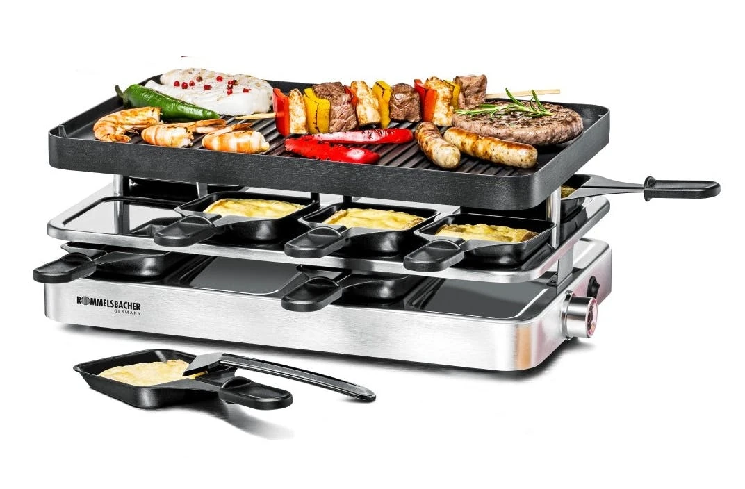 Null Michelino Raclette Grill 900 Watt Für 6 Personen Raklett Grillplatte Platte Mit Stahl BBQ – Bild 6