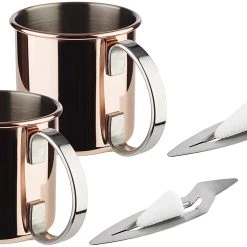 APS 65071 Mini Feuerzangenbowle Set, 2 Edelstahl Becher Im Kupfer-Look, Punschgefäß, 2 Mini-Feuerzangen