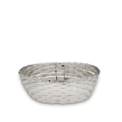 Null Brotkorb Rund, Klein, Geflochten D 19,5cm H 6,5cm Versilbert Anlaufgeschützt