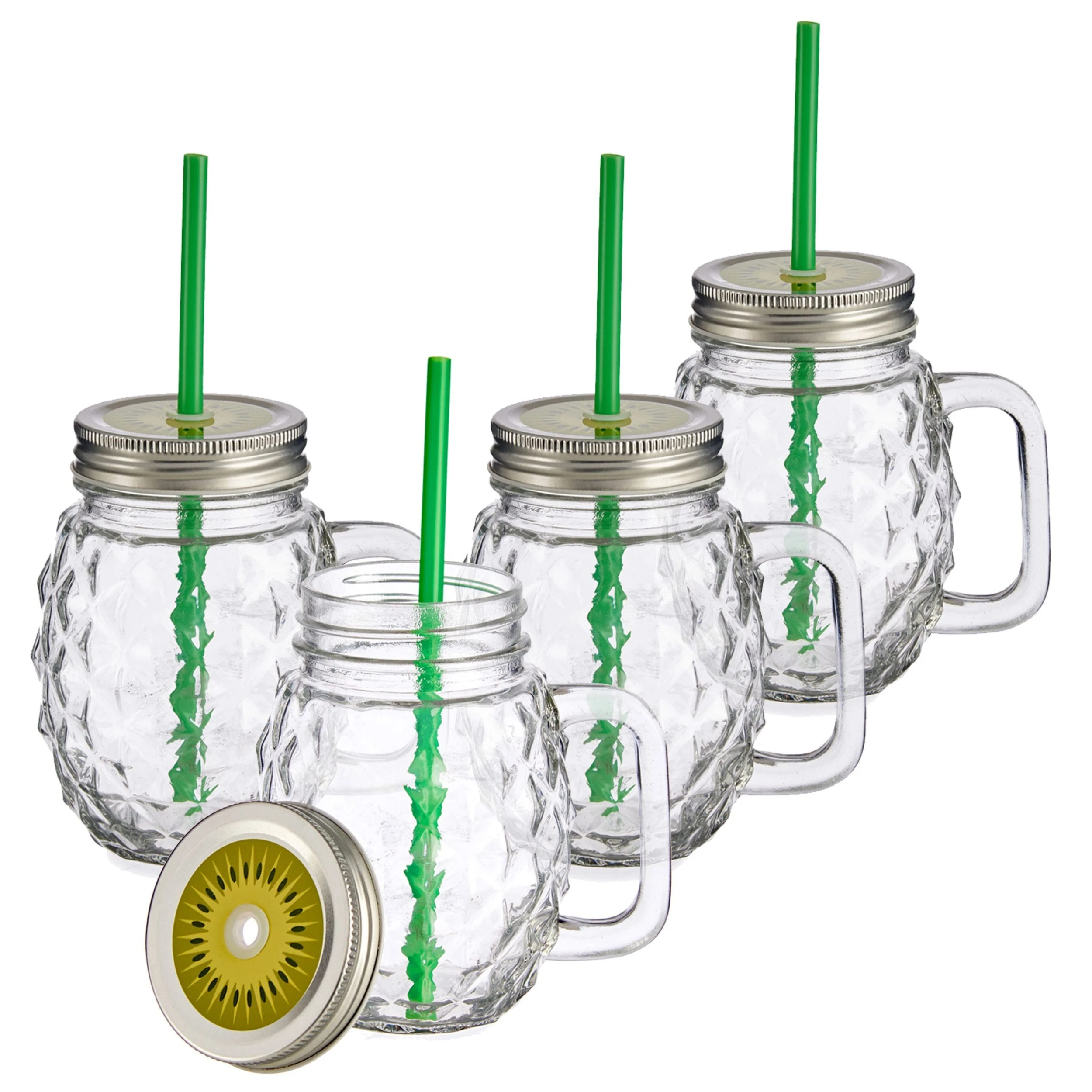 Null 4er Set Vivalto Sole Henkelbecher Mit Strohhalm Rot 485ml – Bild 2