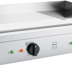 Metro-professional METRO Professional Griddleplatte/Grillfläche GEG2112, Edelstahl, 72x49.8x24cm, Abnehmbare Auffangwanne, Glatte/geriffelte Oberfläche, 3500W, Silber