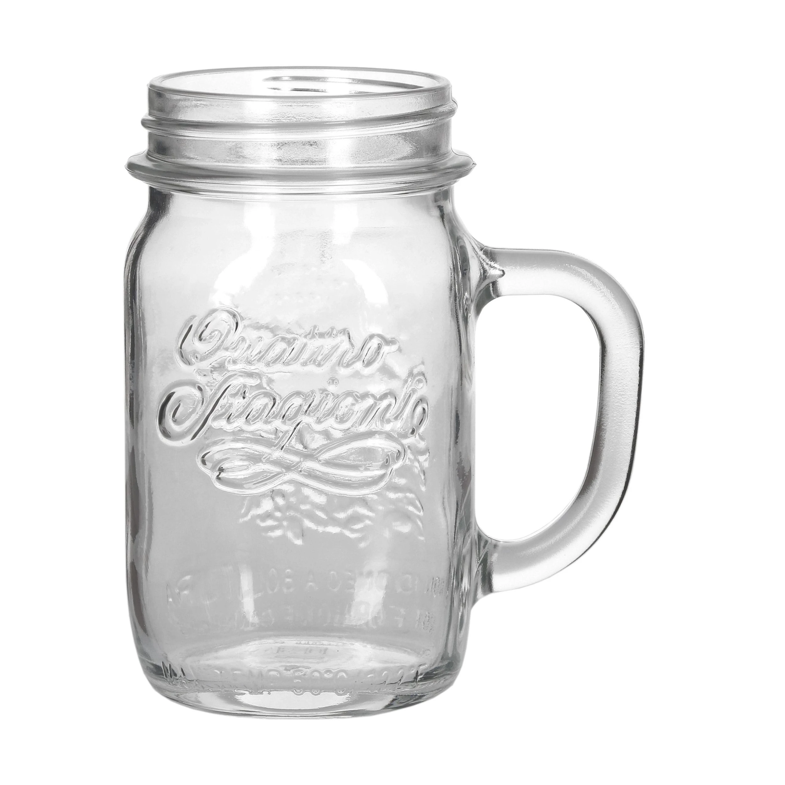 Null 2er Set Trinkglas Mit Henkel Und Deckel Original Quattro Stagioni Glas 0,415L - Inkl. Bormioli Rezeptheft – Bild 4