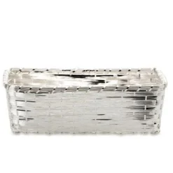 Null Brotkorb Rechteckig Geflochten 25,5 X 14,5 X 8,0 Cm Versilbert Anlaufgeschützt