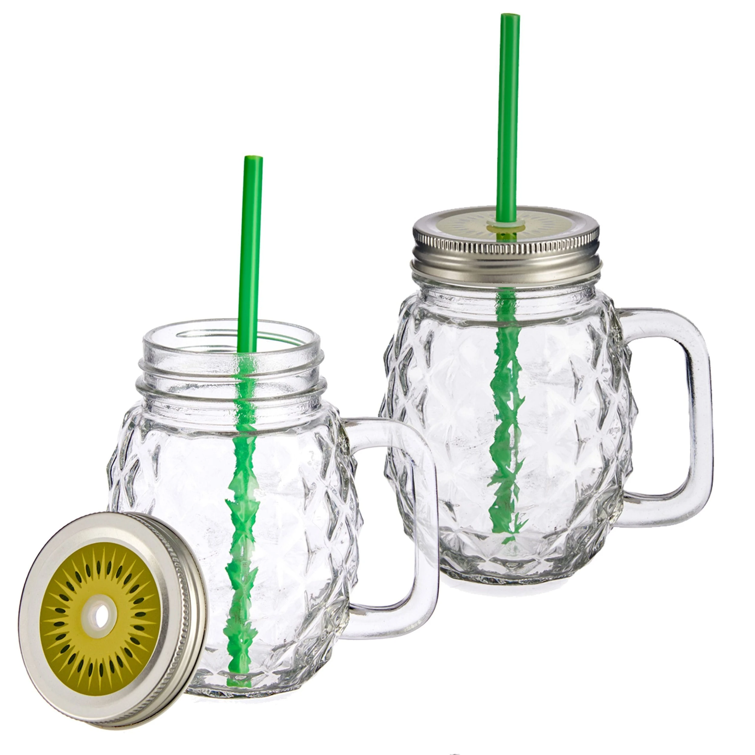 Null 4er Set Vivalto Sole Henkelbecher Mit Strohhalm Grün 485ml – Bild 3