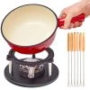 Null Bonvivre© Gusseisen Fondue Set Für 6 Personen | 2 Liter | Fondueset 9-teilig Mit Brenner Und 6 Gabeln | Mit Emaille-Beschichtung
