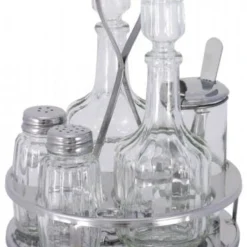 3x Contacto Menage 5-teilig Senf, Essig, Öl, Salz Pfeffer, Edelstahl, Durchmesser: 15,5 Cm, Höhe: 16,5 Cm