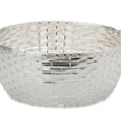 Null Brotkorb Rund Groß Geflochten H 13,0 Cm D 32,0 Cm Versilbert Anlaufgeschützt