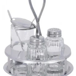 3x Contacto Menage 3-teilig Senf, Salz Pfeffer, Edelstahl, Durchmesser: 13 Cm, Höhe: 14,5 Cm