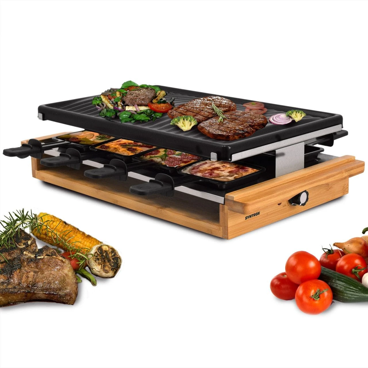 Tarrington-house Tarrington House Raclette-Grill RG1482CH, Edelstahl/ Stein/ Aluminium, 47.4 X 37.1 X 30.6 Cm, 1200/1400 W, Antihaftbeschichtete Pfännchen – Bild 3
