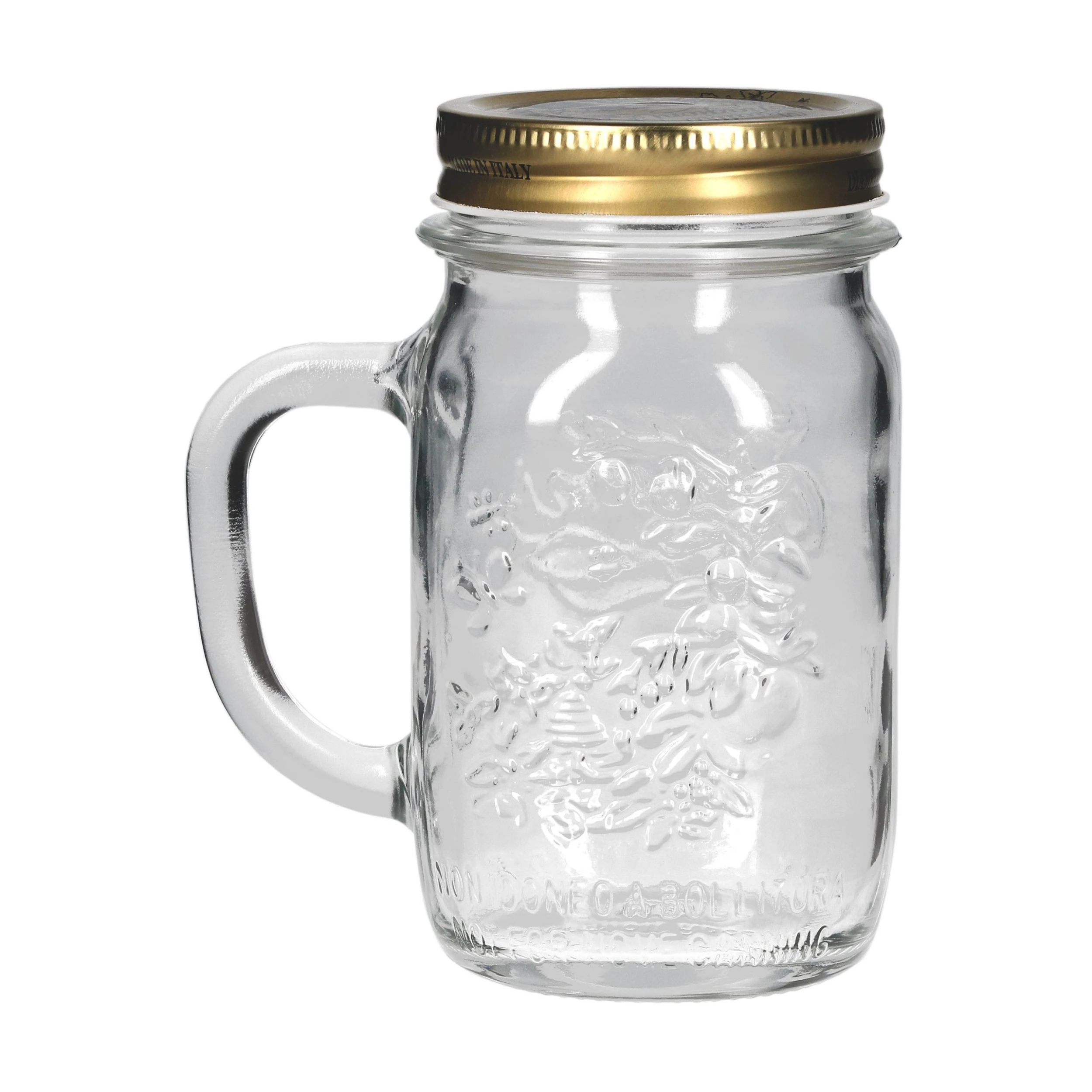 Null 2er Set Trinkglas Mit Henkel Und Deckel Original Quattro Stagioni Glas 0,415L - Inkl. Bormioli Rezeptheft – Bild 3