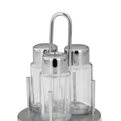 Null Salz, Pfeffer & Zahnstocher - Menage Set 3-teilig, Je Flasche: H 8,5cm D 4 Cm, 50ml, Glas/Edelstahl
